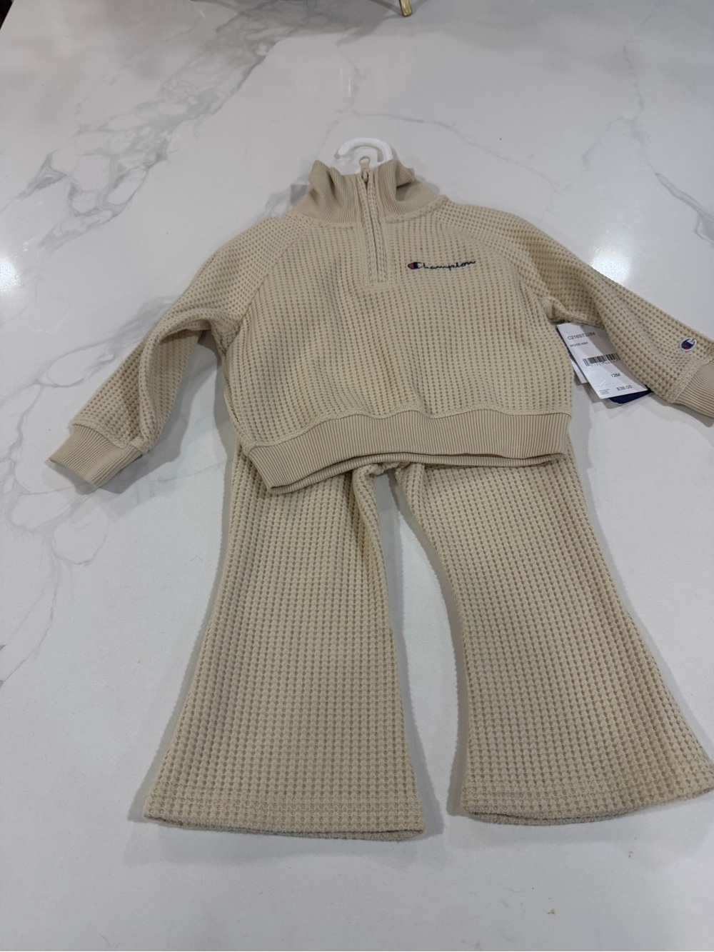 Champion Kids Cream Waffle-Knit Zip Pullover & Pants Set 12 months
